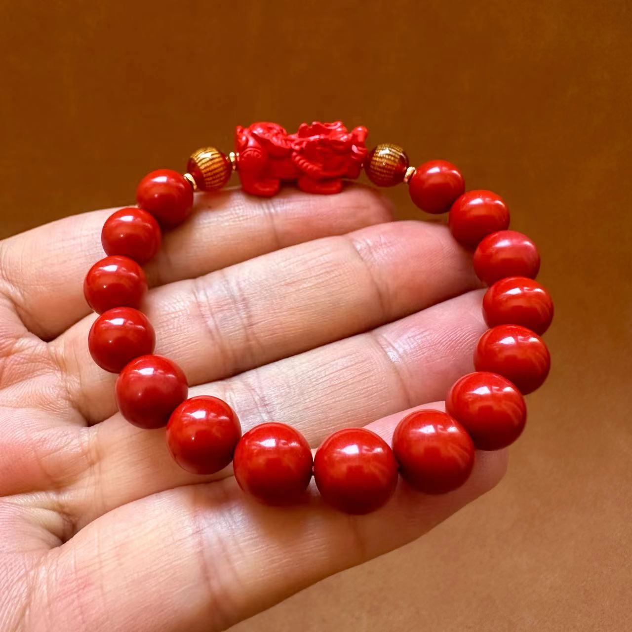 Fude Xuan cinnabar Bracelet wholesale, cinnabar Buddhist prayer beads bracelet for men and women, temple connection items, 10mm red cinnabar round bead carved PI Xiu bracelet, single-loop bracelet, live-streaming bestseller, in stock, night market, street stall, scenic area pic 5