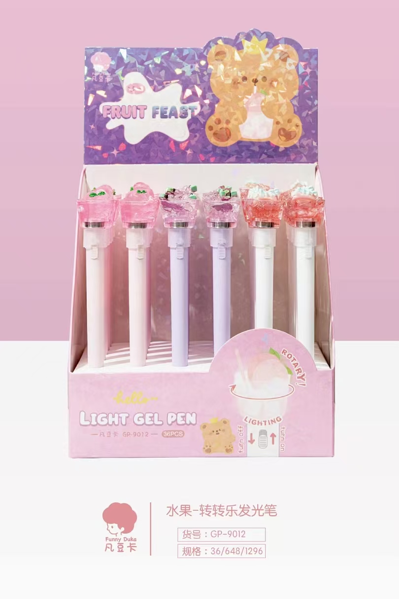 Fandouka Stationery Creative Fruit Spin Fun Luminous Pen Spin Gel Pen Smooth and Easy to Write Factory wholesale creative stationery gel pen stationery