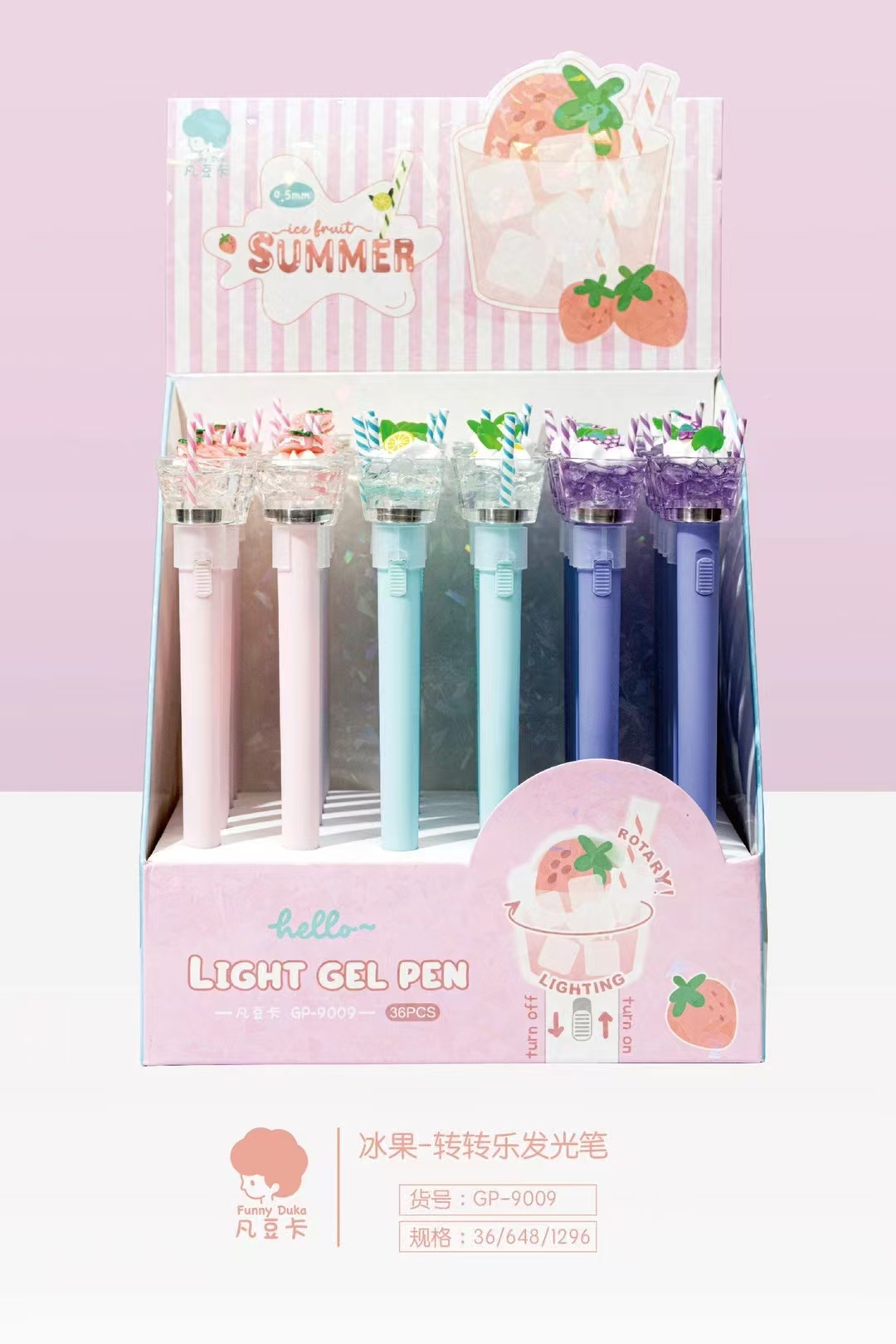 Fandouka Stationery Creative Ice Fruit Spin Fun Luminous Pen Spin Gel Pen Smooth and Easy to Write Factory wholesale creative stationery gel pen stationery