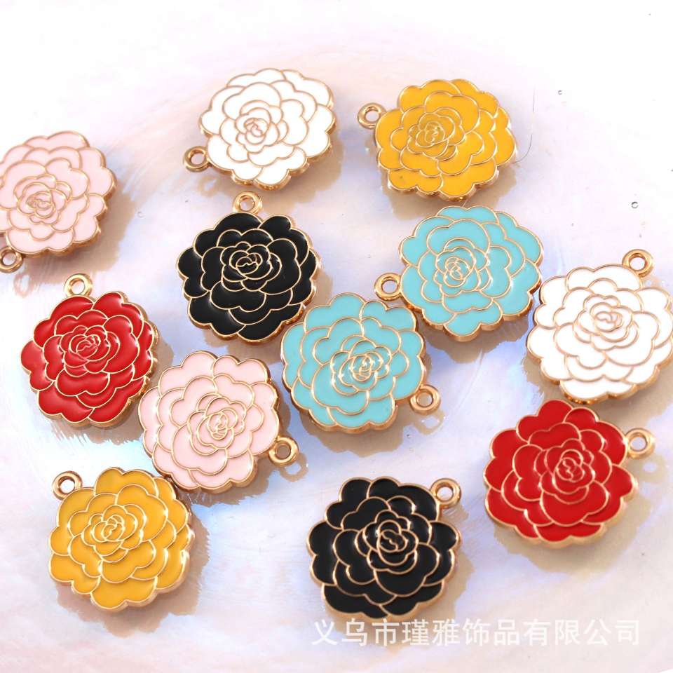 Chinese-style multi-color peony flower Korean version diy alloy oil-dripping earrings, necklaces, pendants and accessories