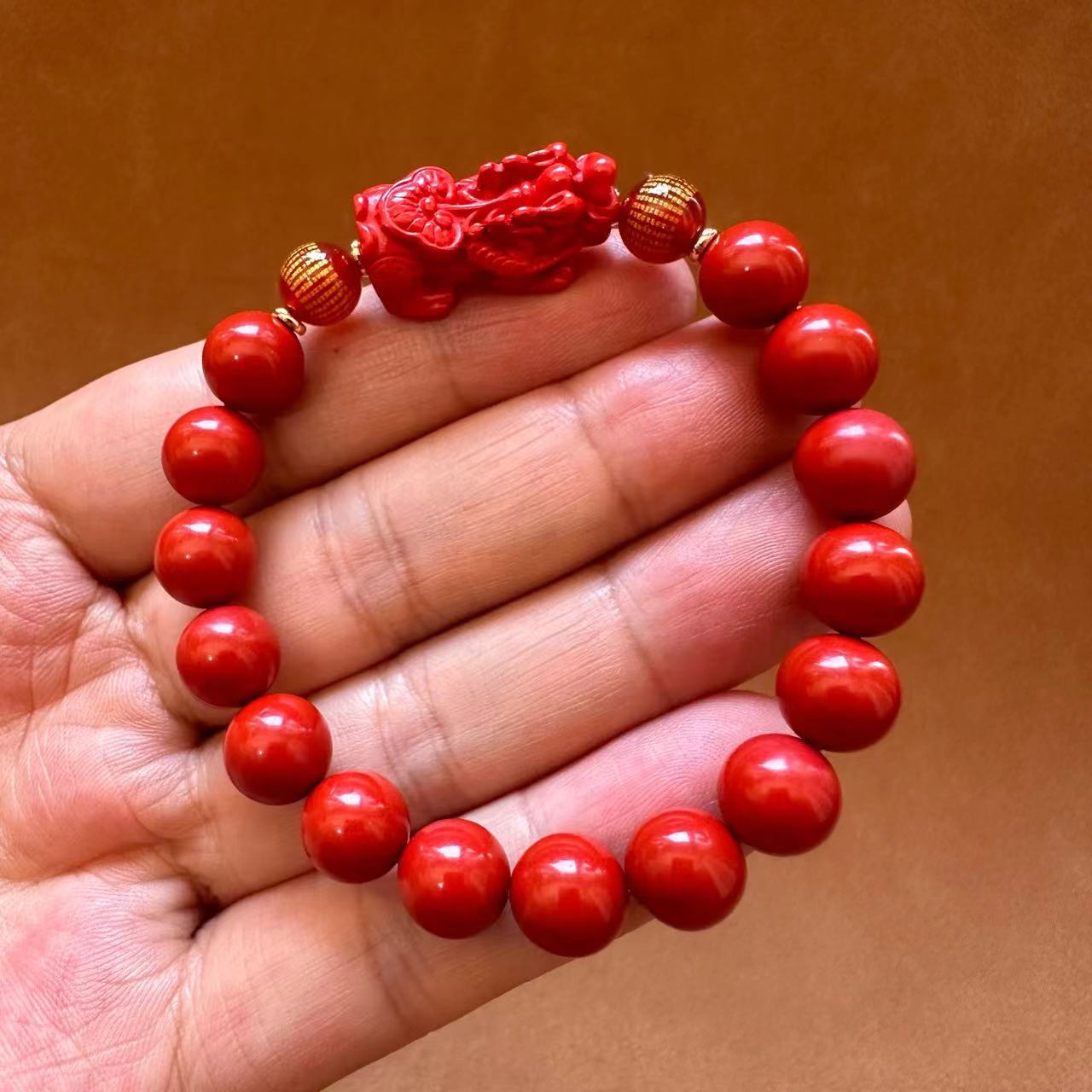 Fude Xuan cinnabar Bracelet wholesale, cinnabar Buddhist prayer beads bracelet for men and women, temple connection items, 10mm red cinnabar round bead carved PI Xiu bracelet, single-loop bracelet, live-streaming bestseller, in stock, night market, street stall, scenic area pic 2