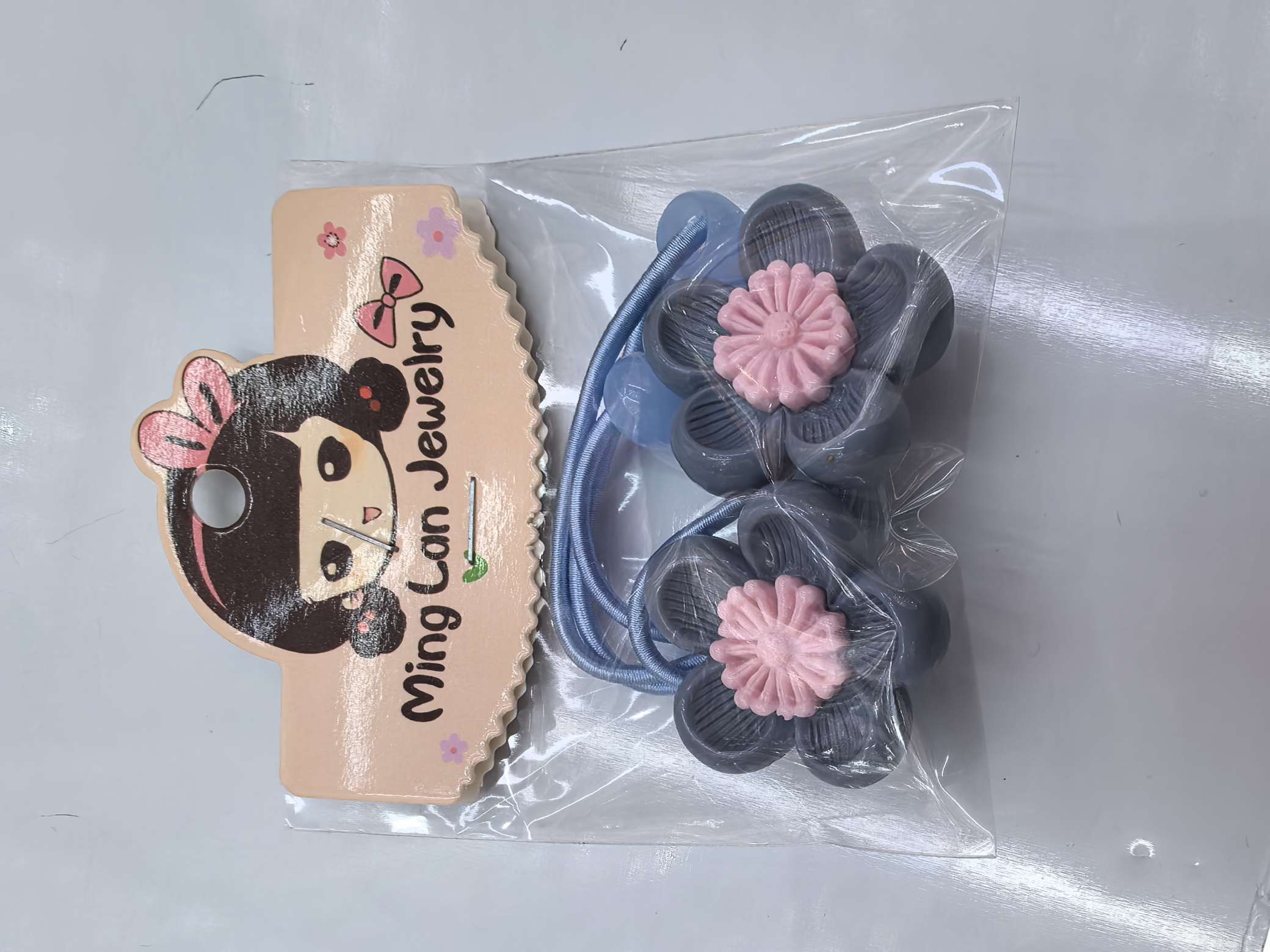 最近流行款中号树脂花朵花蕊很大戴着条纹花皮筋3007茗兰饰品详情图4