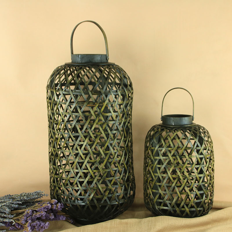 创意新中式木质风灯家居装饰摆件竹编简约花园庭院桌面摆件灯笼竹编工艺品