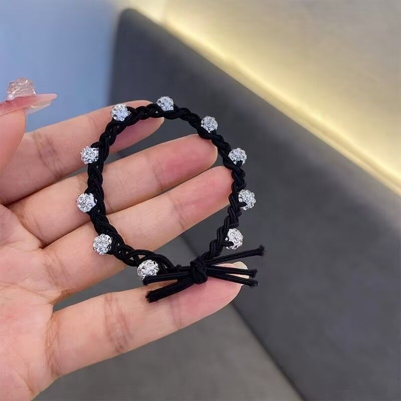 Korean high-end hand-woven diamond ball hair band, bun hairstyle, low ponytail hair tie, high elegance, elastic rubber band for women Item Picture
