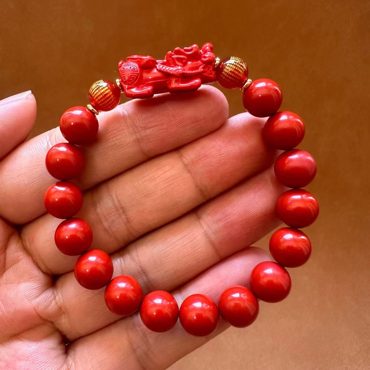 Fude Xuan cinnabar Bracelet wholesale, cinnabar Buddhist prayer beads bracelet for men and women, temple connection items, 10mm red cinnabar round bead carved PI Xiu bracelet, single-loop bracelet, live-streaming bestseller, in stock, night market, street stall, scenic area pic 4