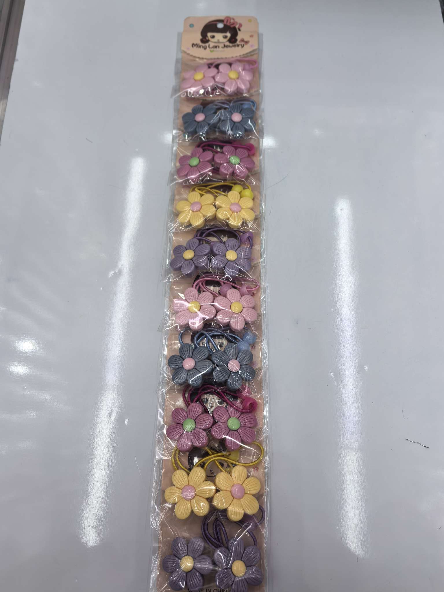 最近流行款中号树脂花朵条纹皮筋3007茗兰饰品