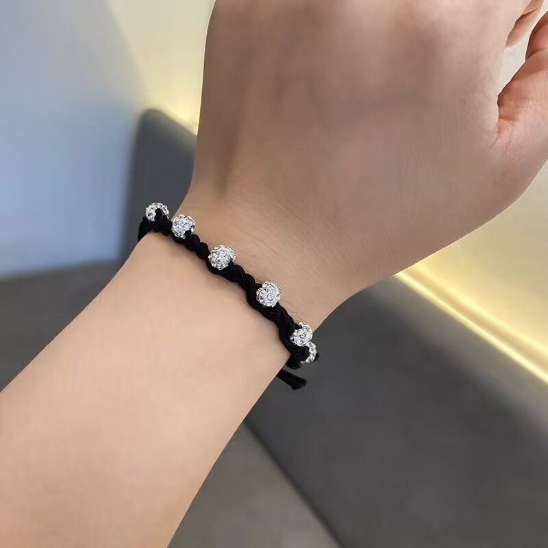 Korean high-end hand-woven diamond ball hair band, bun hairstyle, low ponytail hair tie, high elegance, elastic rubber band for women detail image 3