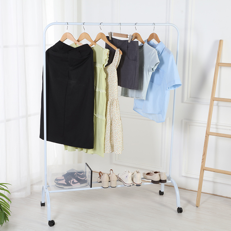 热卖家居落地式双杆双层收纳架户外阳台晾衣架卧室简易多功能挂衣架子