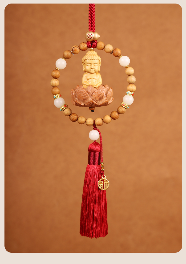 网红保平安黄杨木佛像坐桃木莲花佛在心中佛像佛佑平安汽车内饰后视镜车挂件详情10