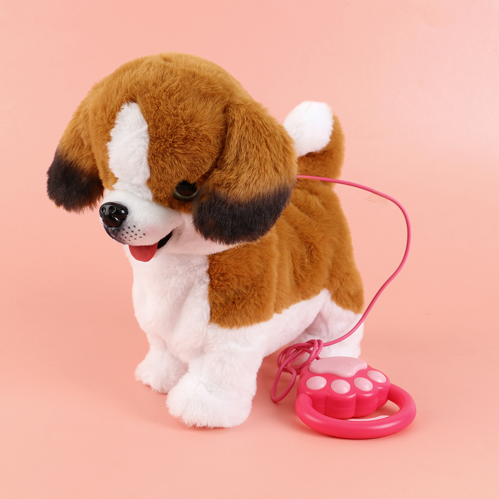 The 2025 new cute plush drawstring tongue-sticking electric ear-hanging puppy children's simulation toy can walk, move, bark and record