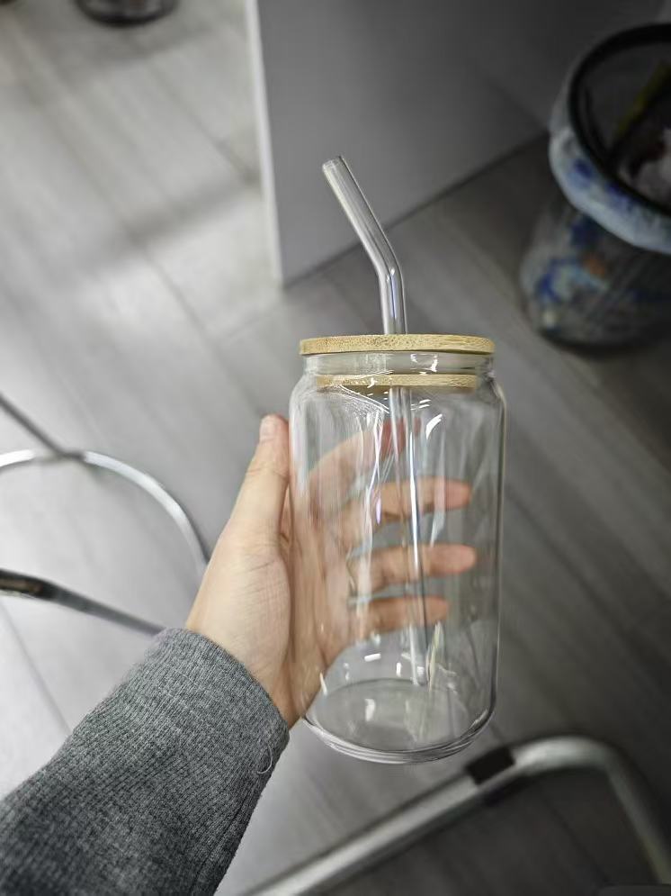 玻璃杯吸管杯方杯网红杯子 高硼硅玻璃杯带吸管 蝴蝶结杯子牛奶杯果汁杯详情图5