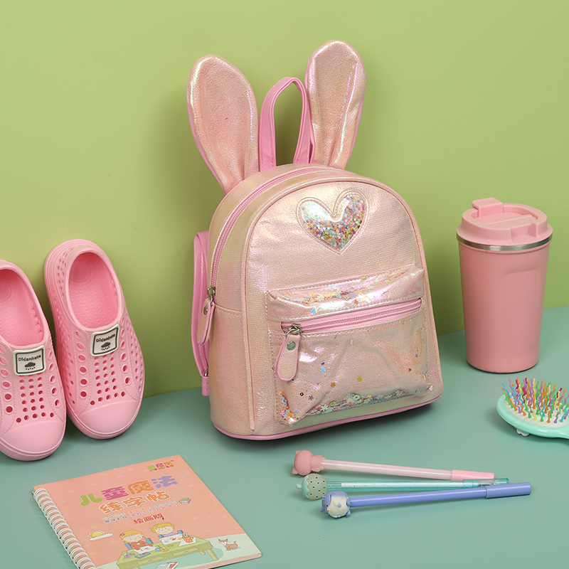 A cute little cat with a big tail and rabbit ears, fashionable, casual and cute, trendy item for kindergartens, a girls' backpack Specification image