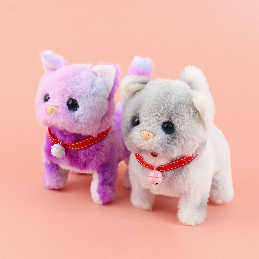 The 2025 new cute plush drawstring tongue-extending electric dyeing kitten children's simulation toy can walk, move and bark