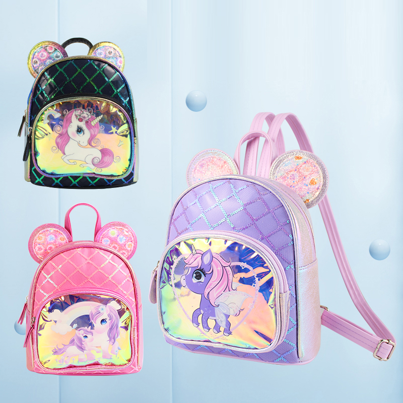 A cute and fashionable mini backpack for kindergarten girls and princesses, featuring a big-tailed cat with unicorn ears Item Picture