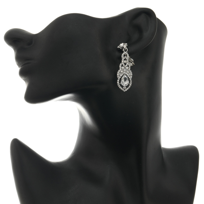 新款高奢水钻耳环水滴无耳洞耳夹耳夹详情图2