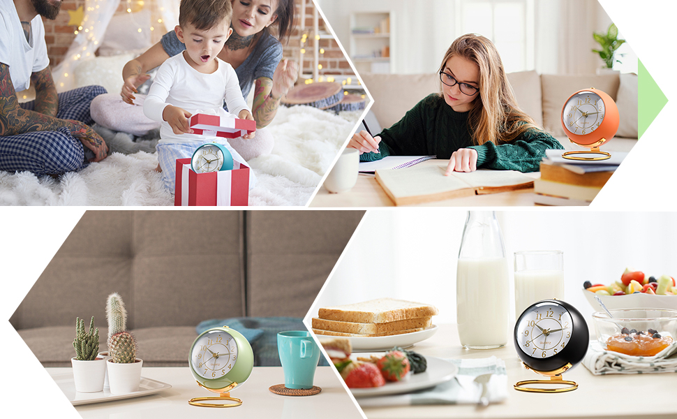 复古背光可爱简约设计小台钟带夜灯,静音无滴答声,电池供电,适合儿童、卧室、旅行、厨房、床头桌面。详情3