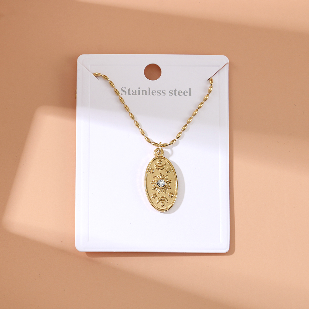 欧美跨境钛钢麻花链星月吊坠18k金不锈钢复古高级感项链