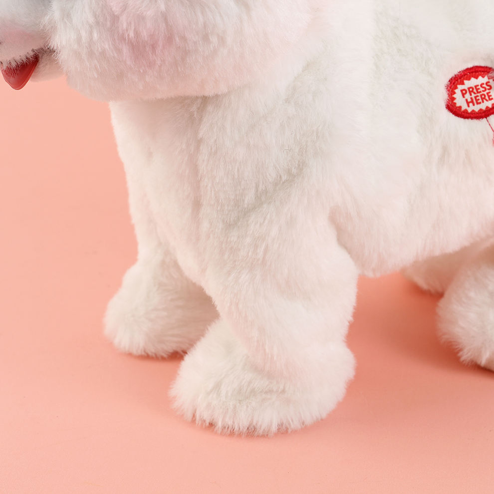 The 2025 new cute plush drawstring tongue-extending electric white Pomeranian children's simulation toy can walk, move, cry and record Item Picture