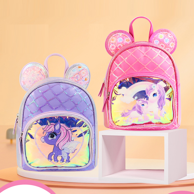 A cute and fashionable mini backpack for kindergarten girls and princesses, featuring a big-tailed cat with unicorn ears details Picture