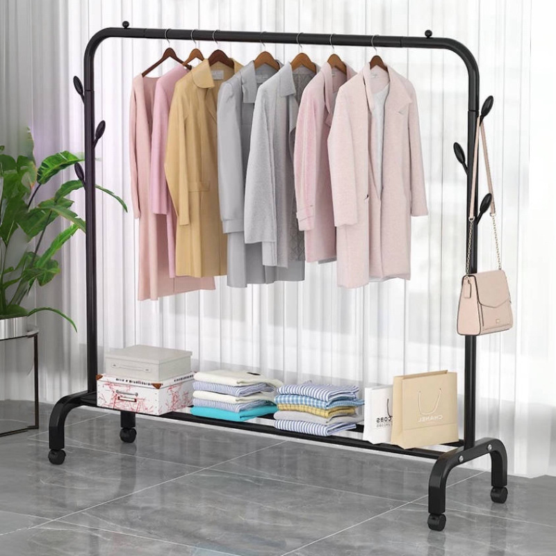 热卖跨境家居落地式双杆双层收纳架户外阳台晾衣架卧室简易多功能挂衣架子详情1