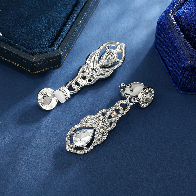 新款高奢水钻耳环水滴无耳洞耳夹耳夹细节图