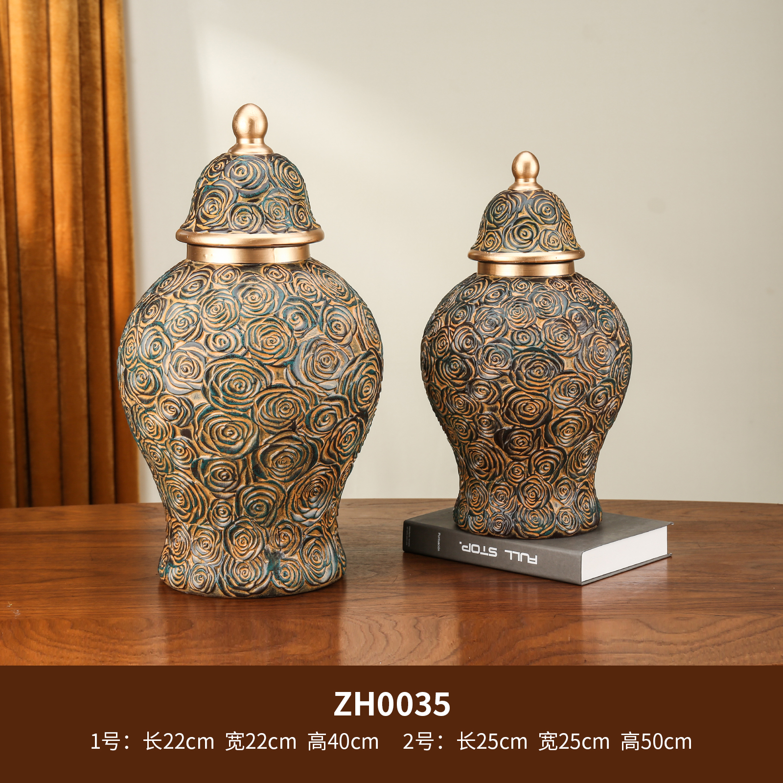 Blue and white porcelain + electroplated sugar jar, General jar, storage vase, antique ethnic characteristic ceramic vase and jar three-piece set
