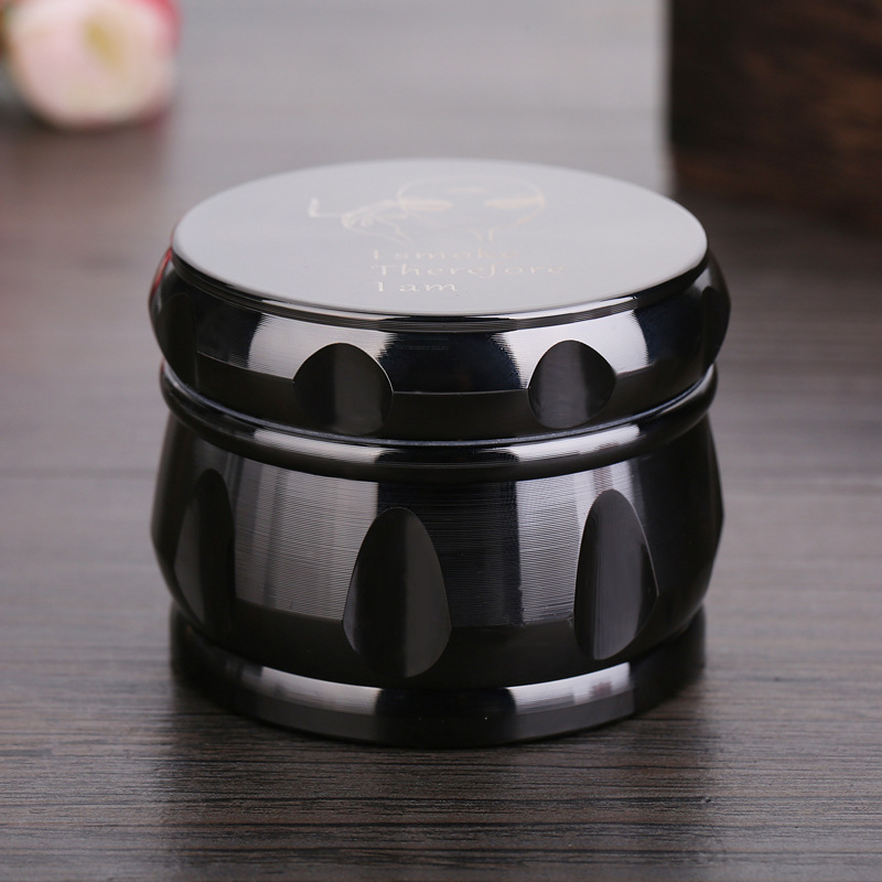 枪黑色4层鼓型直径63mm圆形金属磨烟器锌合金碎研磨器跨境