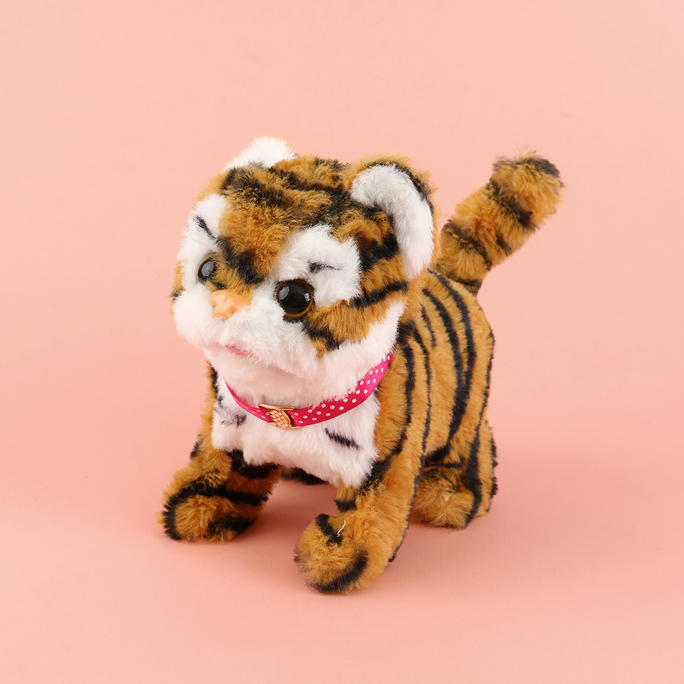 The 2025 new cute plush tiger children's simulation toy can walk, move and make sounds. Factory direct sale