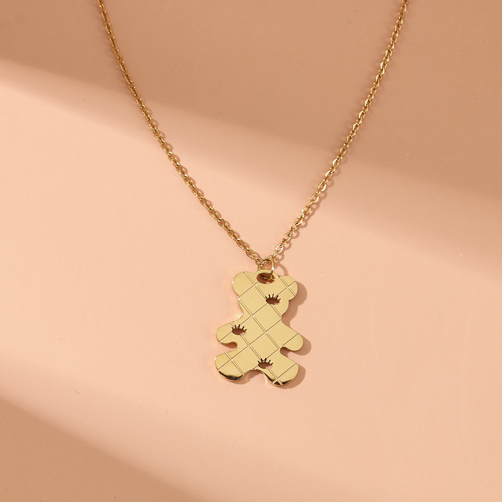 新款轻奢时尚钛钢小熊吊坠高级感锁骨链男女个性百搭不锈钢项链