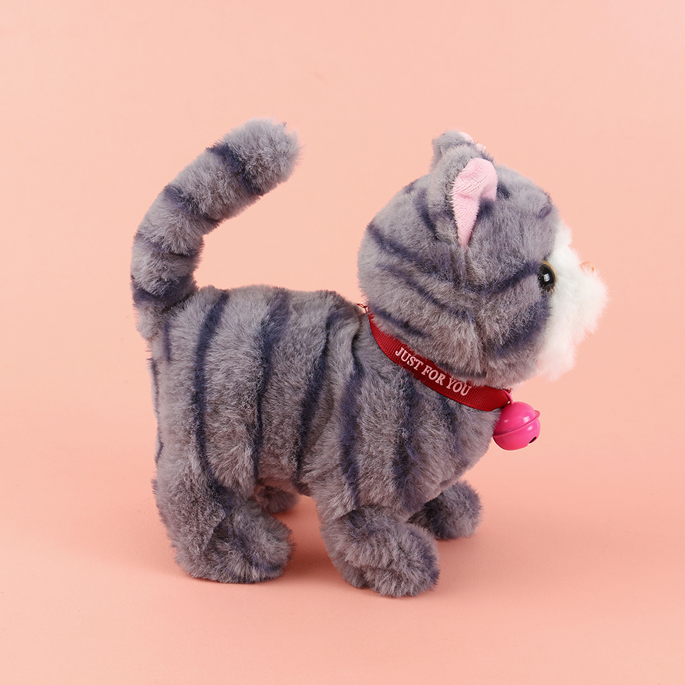 The 2025 new cute plush bell lip-off electronic cat children's simulation toy can walk, move and bark details Picture
