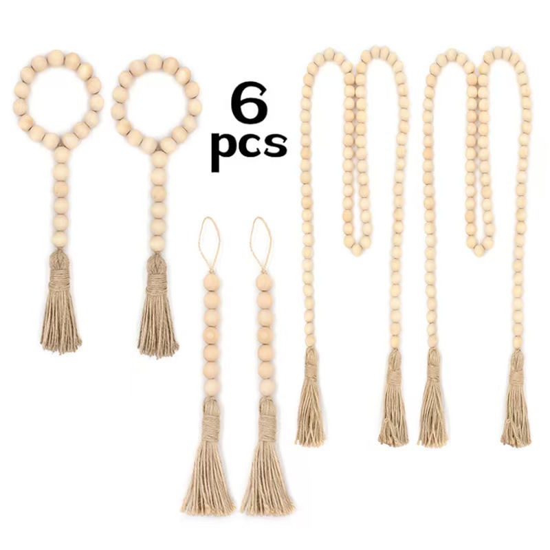 实木串珠禾木珠串可放花瓶窗帘扣挂件挂饰麻绳流苏细节图