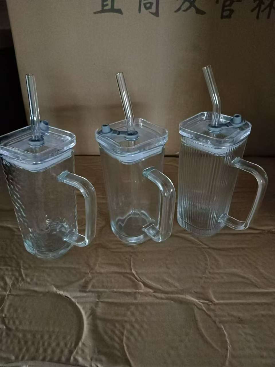 玻璃杯吸管杯方杯网红杯子 高硼硅玻璃杯带吸管 蝴蝶结杯子牛奶杯果汁杯详情图6