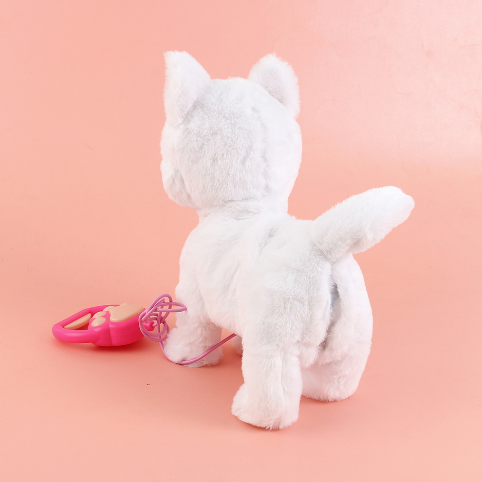 The 2025 new cute plush drawstring tongue extension electric white kitten children's simulation toy can walk, move, meow and record Specification image