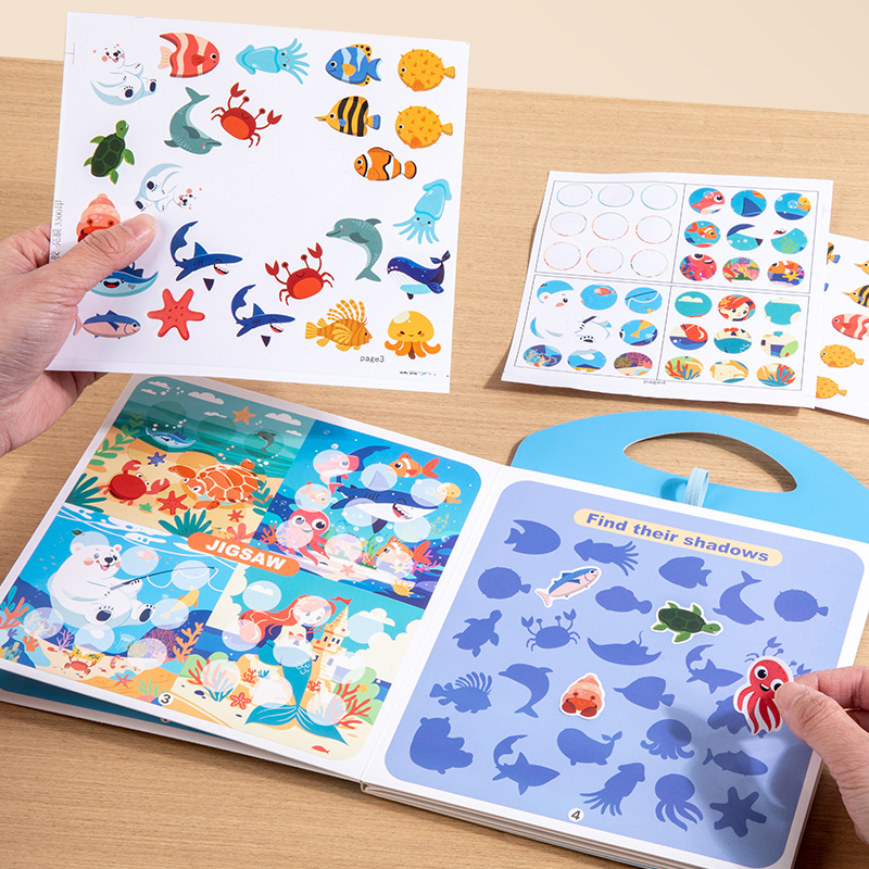 Early education cognitive water painting book repeated graffiti water coloring painting this children's animal cognitive stickers puzzle toy Marine traffic dinosaur animals four theme optional stickers Quiet book cartoon stickers Item Picture