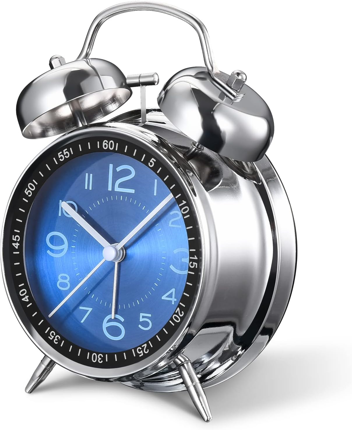 大声闹钟适合重睡者成人 复古 4 英寸静音无滴答石英带背光双铃 儿童闹钟卧室床边闹钟