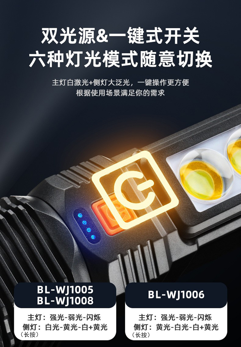 Wj-1005,6,8 USB recargable láser blanco telescópico ajuste de enfoque linterna de estiramiento ajuste de enfoque linterna de luz brillante luz de lectura de la mano de la mano para el hogar al aire libre linterna luz de trabajo pic 9