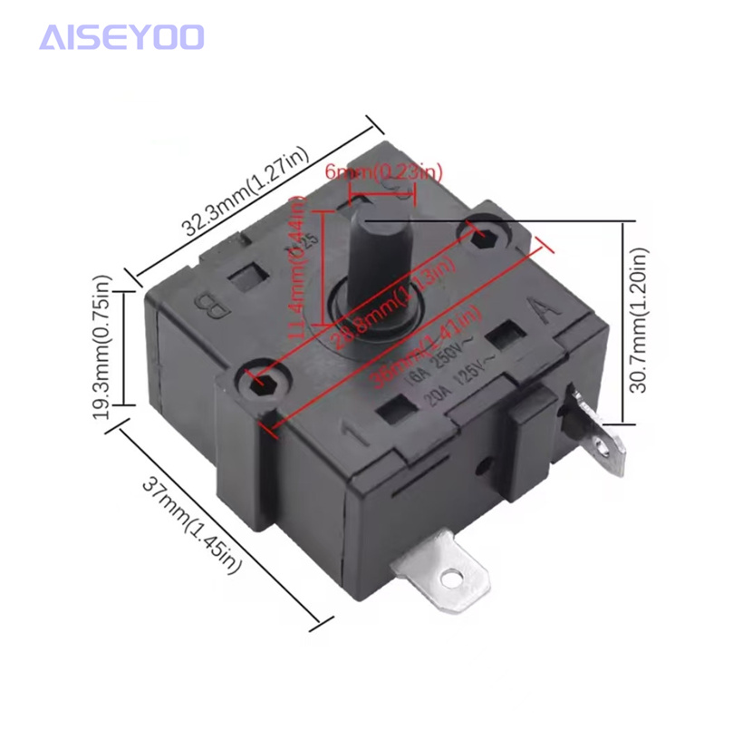 16A high-current bipolar rotary switch warm air blower, gear selection knob switch, gear function, electric heater gear adjustment switch, two-pin, three-pin, five-pin gear adjustment switch, 360° gear adjustment switch, small sun switch Application Scenario