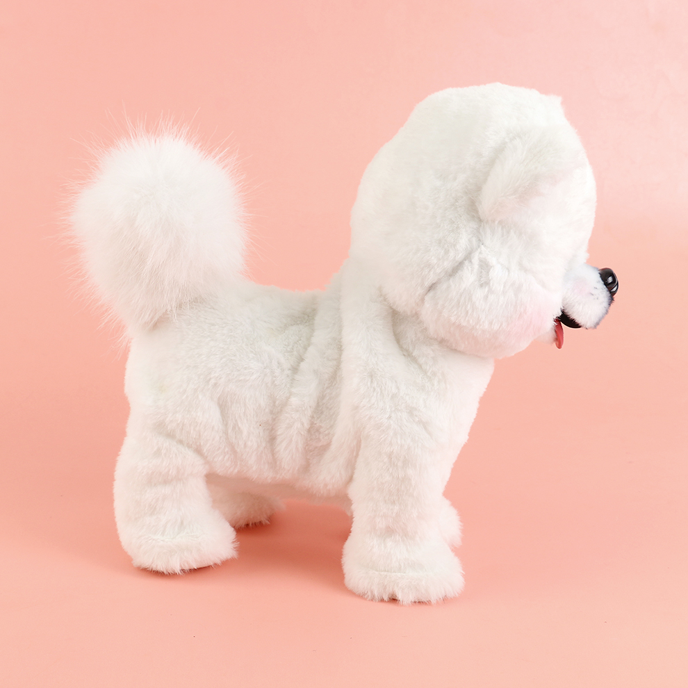 The 2025 new cute plush drawstring tongue-extending electric white Pomeranian children's simulation toy can walk, move, cry and record details Picture
