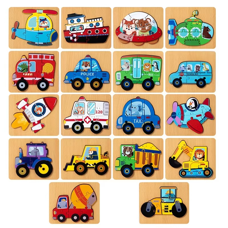 木制儿童早教交通认知立体拼图积木玩具0-2-3岁宝宝益智拼板积木玩具