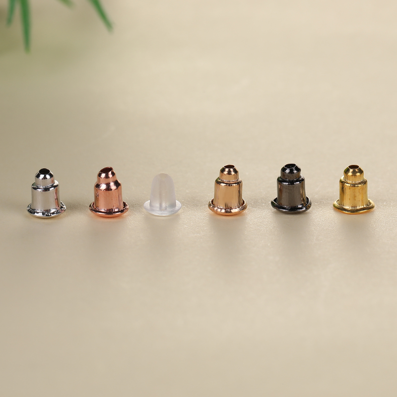 diy earring accessories: Transparent plastic anti-drop stainless steel ring, Korean ear stud plugs, gold edge hamburger ear plugs pic 5