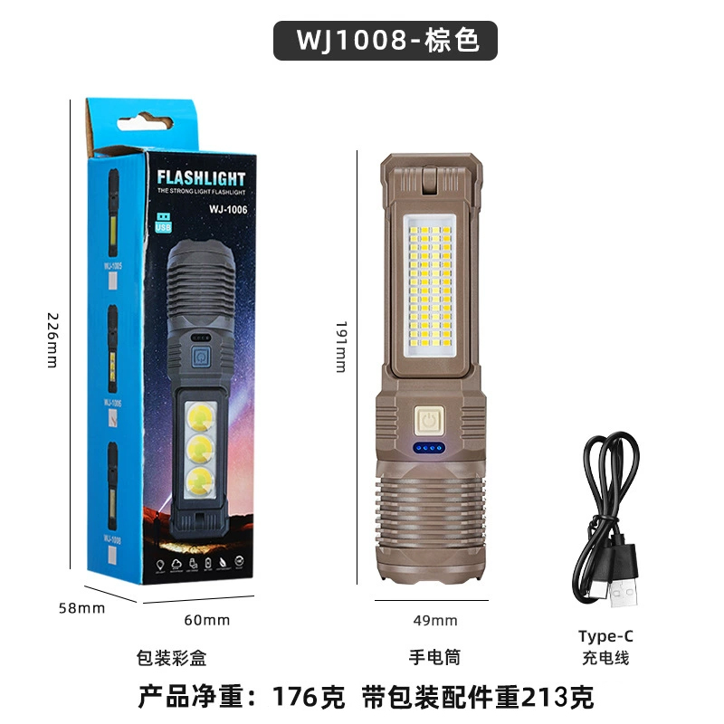 Wj-1005,6,8 USB recargable láser blanco telescópico ajuste de enfoque linterna de estiramiento ajuste de enfoque linterna de luz brillante luz de lectura de la mano de la mano para el hogar al aire libre linterna luz de trabajo Specification image