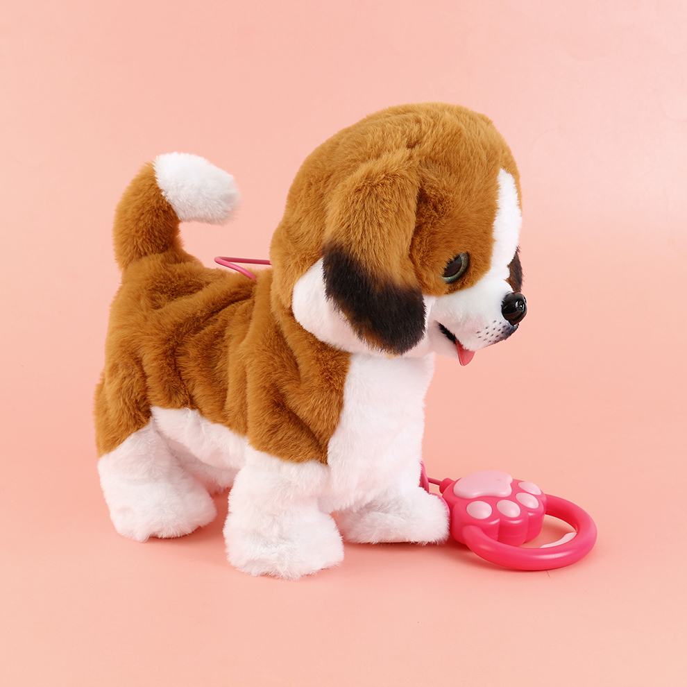 The 2025 new cute plush drawstring tongue-sticking electric ear-hanging puppy children's simulation toy can walk, move, bark and record details Picture