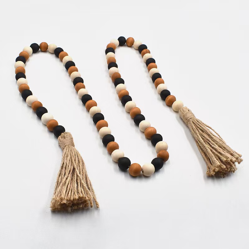 实木串珠禾木珠串可放花瓶窗帘扣挂件挂饰麻绳流苏详情图7