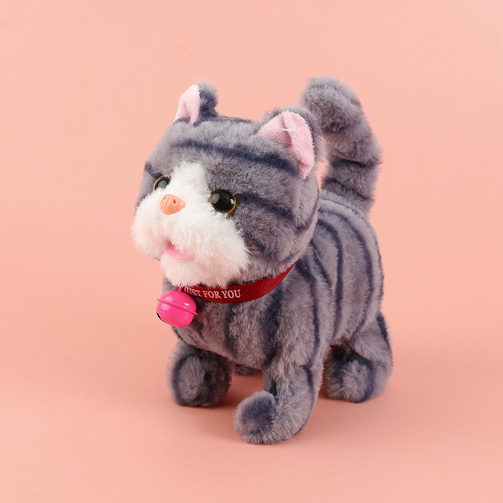 The 2025 new cute plush bell lip-off electronic cat children's simulation toy can walk, move and bark