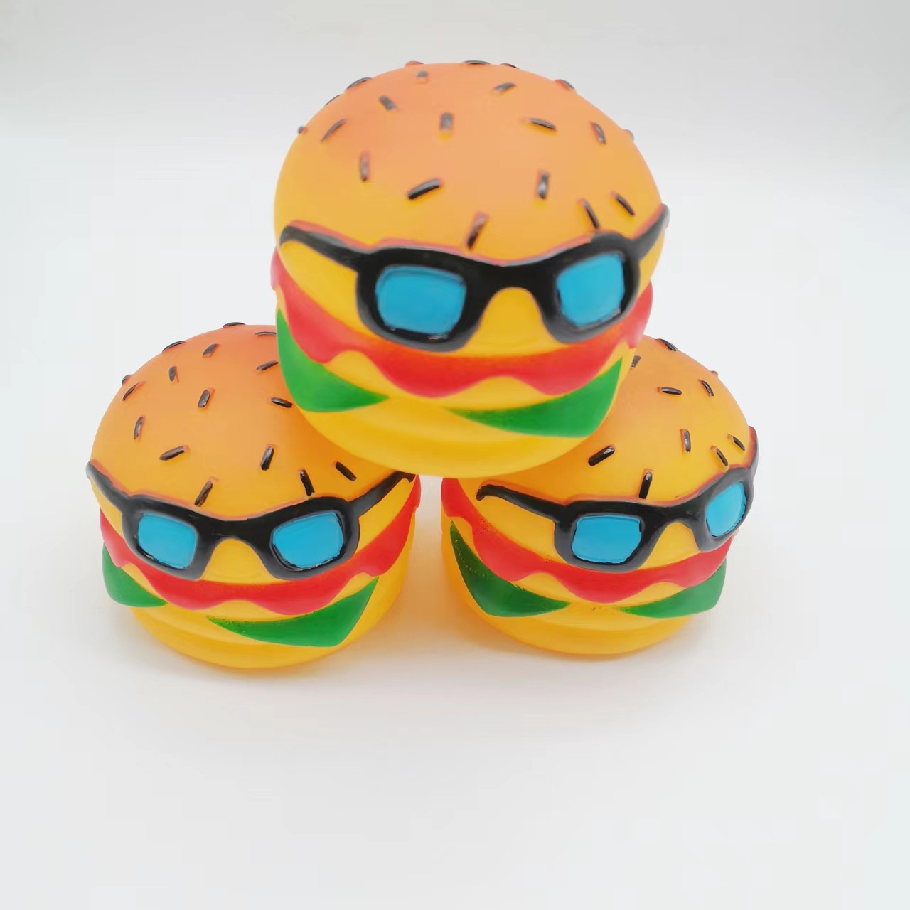 墨镜汉堡发声玩具厂家直销搪胶宠物狗玩具磨牙解压耐咬发泄批发