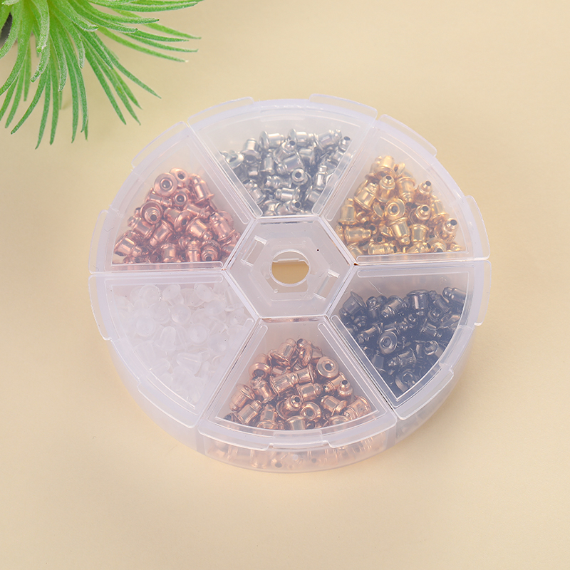 diy earring accessories: Transparent plastic anti-drop stainless steel ring, Korean ear stud plugs, gold edge hamburger ear plugs Specification image