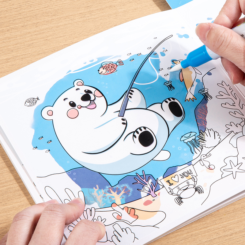 Early education cognitive water painting book repeated graffiti water coloring painting this children's animal cognitive stickers puzzle toy Marine traffic dinosaur animals four theme optional stickers Quiet book cartoon stickers Application Scenario