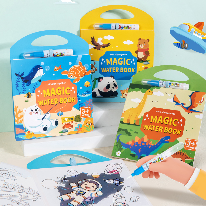 Early education cognitive water painting book repeated graffiti water coloring painting this children's animal cognitive stickers puzzle toy Marine traffic dinosaur animals four theme optional stickers Quiet book cartoon stickers thumbnail