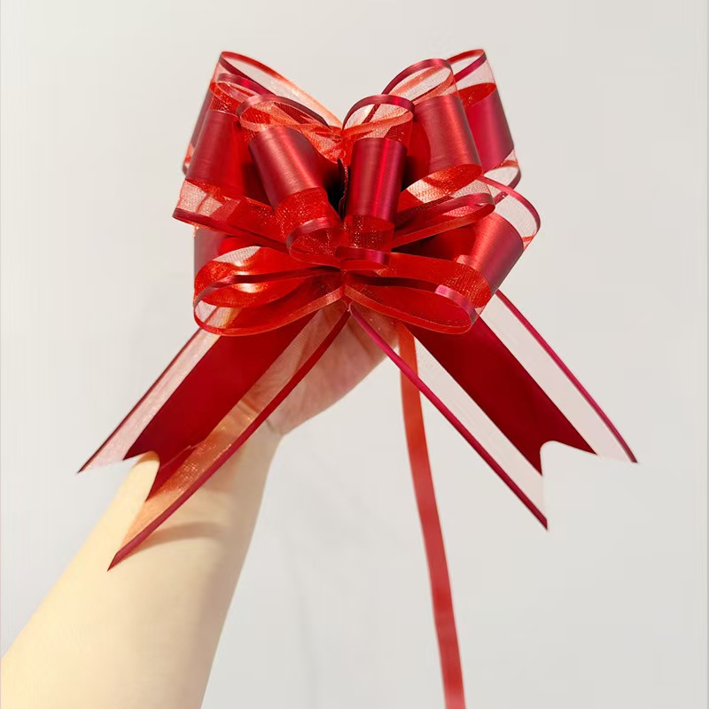 纱网拉花热卖大红酒红，婚车婚礼现场装饰，车后视镜门把手拉花结婚用拉花详情图2