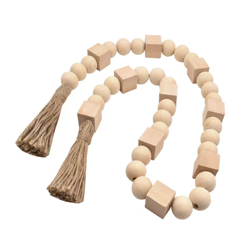 实木串珠禾木珠串可放花瓶窗帘扣挂件挂饰麻绳流苏详情图3